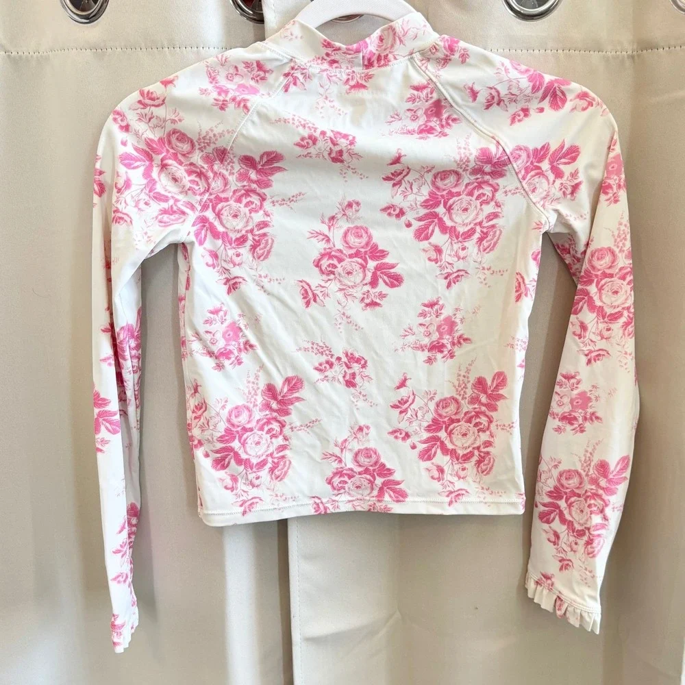 Janie and Jack Girls Pink Floral Rash Guard Swim Top Size 12 Beachy Boho 19854